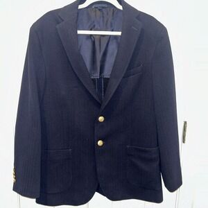 Jos A. Bank Tailored Fit Navy Herringbone Blazer 43R Gold Buttons Preppy Dad